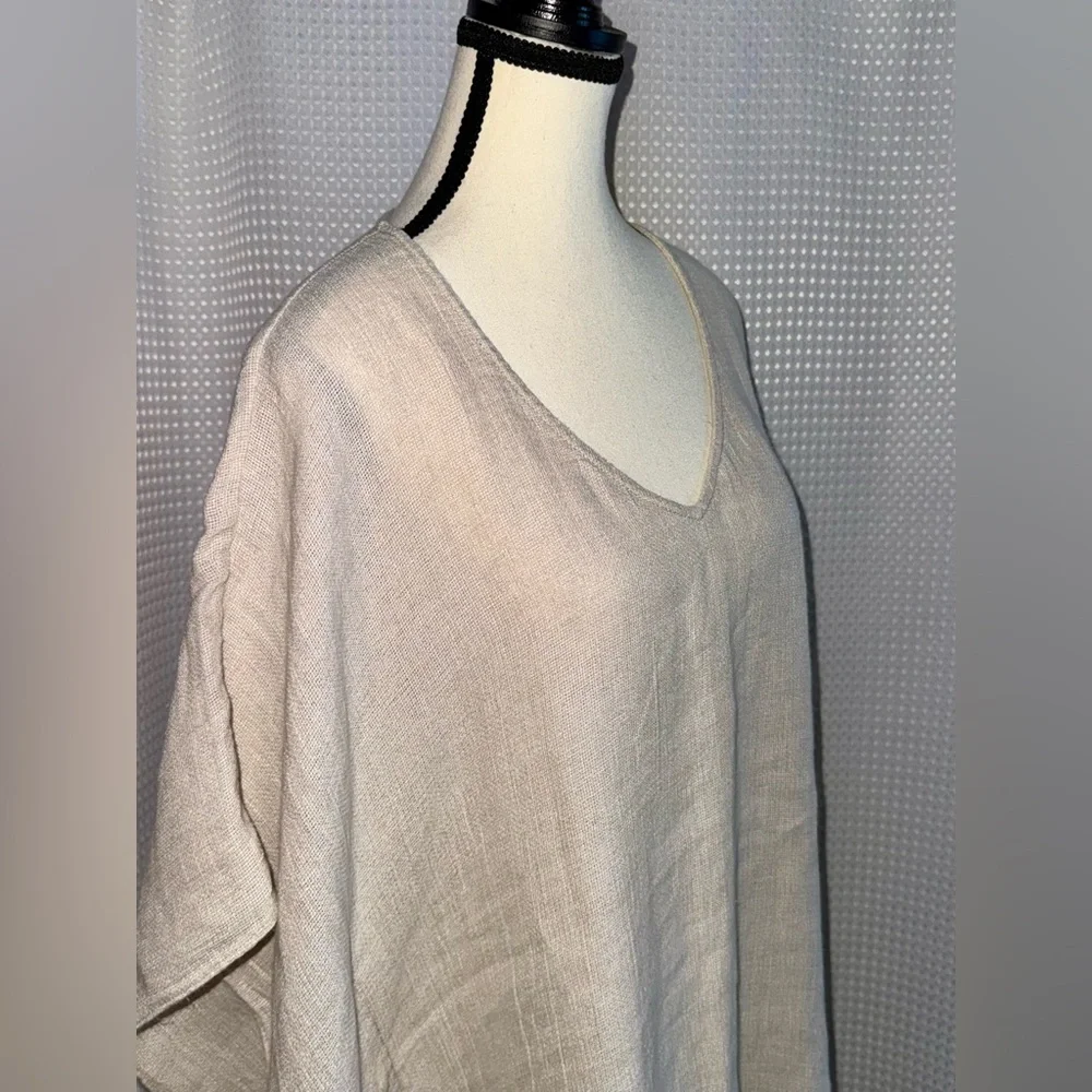 MICHAEL‎ KORS 100% linen beige poncho size Large/XL - Picture 3 of 15